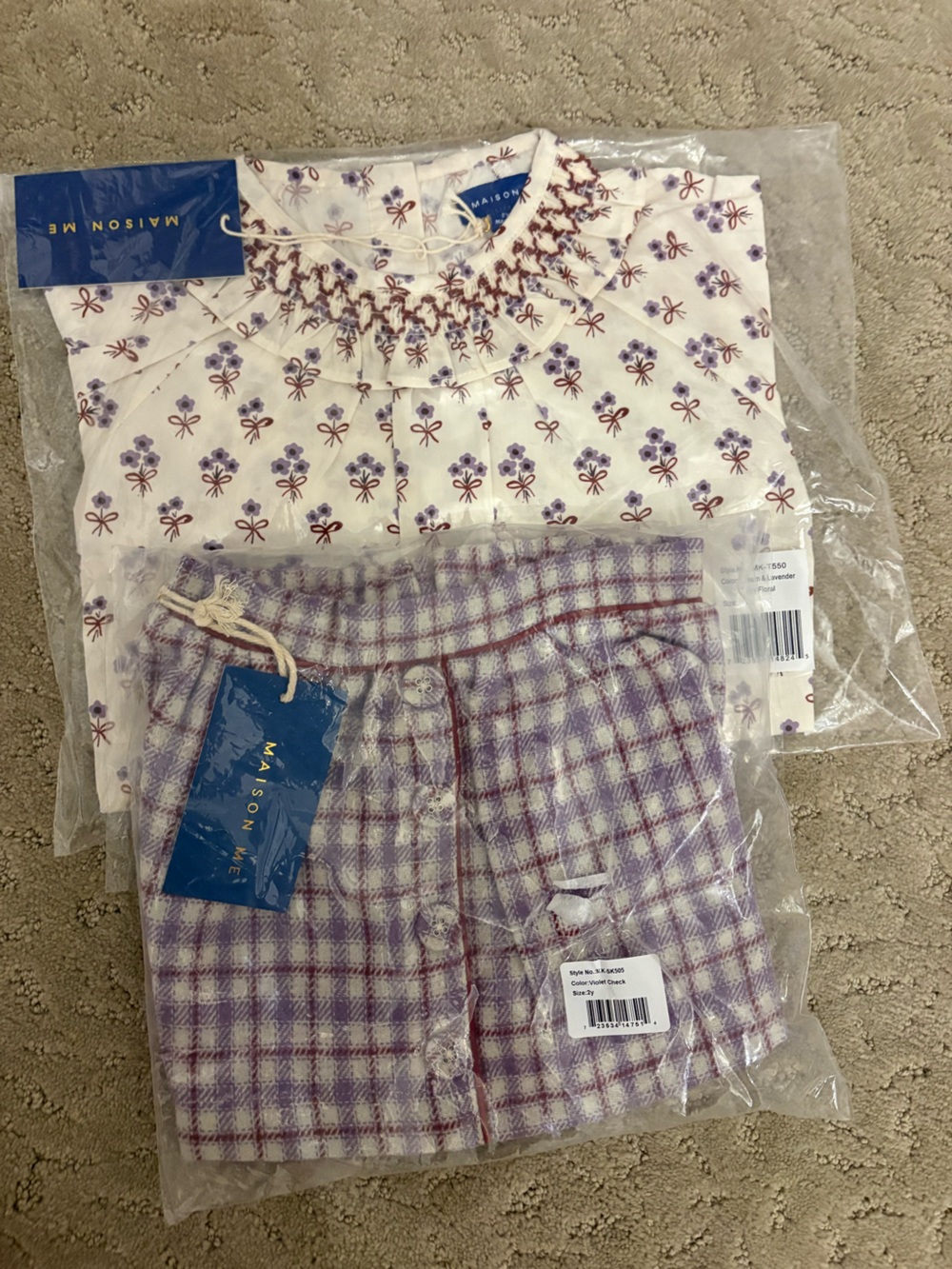 MAISONETTE Kids Matching Set in Lavender Floral and Plaid